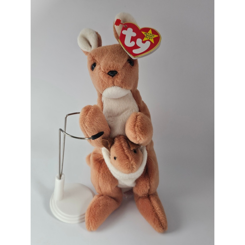 Ty Beanie Baby Pouch the Kangaroo 1996 Vintage Plush with Joey and Tags